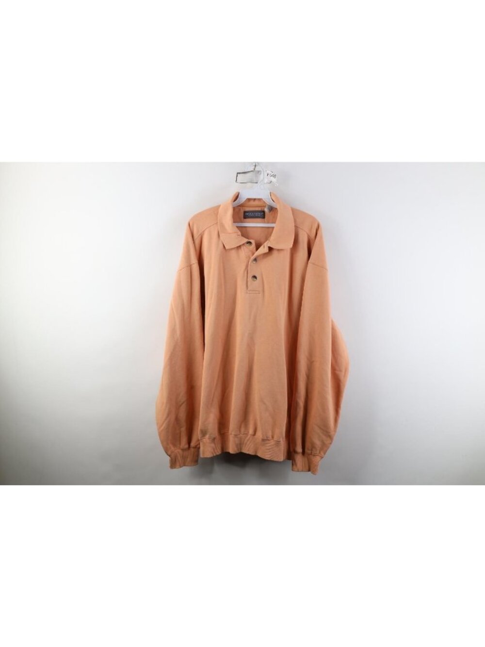 Vintage 90s Streetwear Mens XL Faded Blank Collared Pullover Sweatshirt Salmon